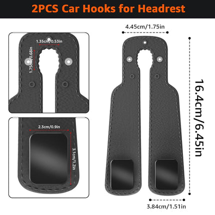 Geyrut Ganchos de Reposacabezas para Coche, Gancho Multifuncional de Cuero para Bolsos de Coche, Gancho Doble de Metal para Asiento Trasero, Perchas de Coche para Asientos, Organizadores de Coche (Paquete de 2, Gris)
