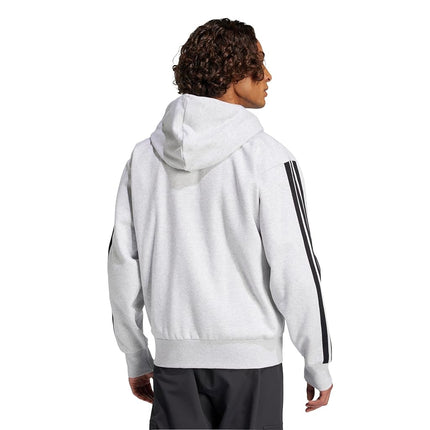 adidas Men's ESSENTIAL THREE STRIPES FLEECE ZIPPER HOODIE, light grey heather/black, L