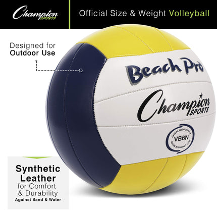 Champion Sports Outdoor Beach Volleyball, Official Size - Durable, Water-Resistant Volleyballs with Synthetic Leather Cover for Recreational, Competitive Play - Premium Volleyball Gear - Blue/Yellow