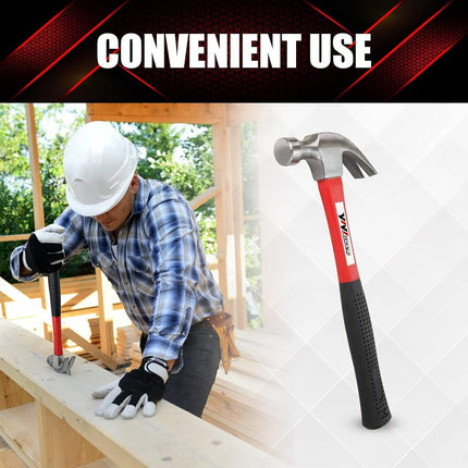 YIYITOOLS Claw Hammer with Fiberglass Handle – 16-oz, Red and Black
