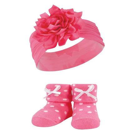 Hudson Baby Girl's Headband and Socks Giftset, Teal Coral, One Size