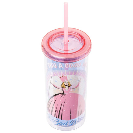 Silver Buffalo The Wizard of Oz “are You a Good Witch or a Bad Witch?” Plastic Tall Cold Cup with Lid and Straw Featuring Glinda, 20 Ounces