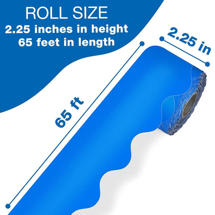 Carson Dellosa 65Ft of Blue Bulletin Board Borders, 1 Roll of Scalloped Trim for Rolling Whiteboard, Cork and Posterboard, Patriotic Decorations, Party, and Classroom Decor