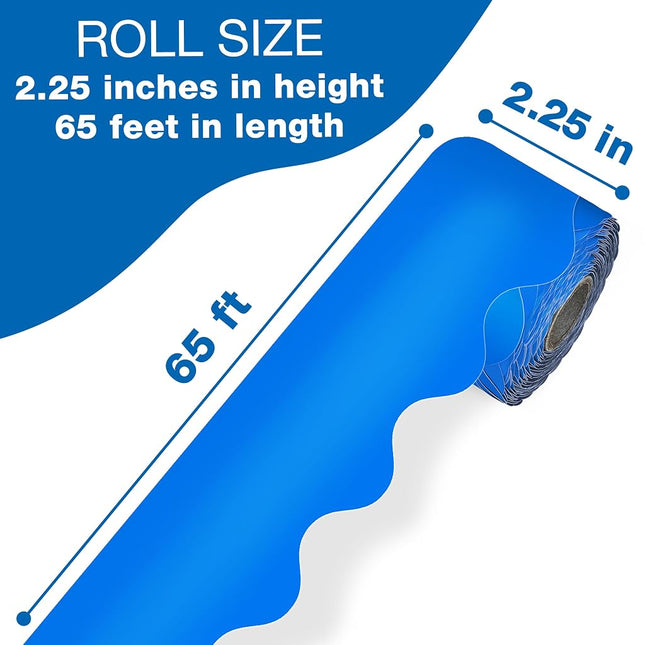 Carson Dellosa 65Ft of Blue Bulletin Board Borders, 1 Roll of Scalloped Trim for Rolling Whiteboard, Cork and Posterboard, Patriotic Decorations, Party, and Classroom Decor