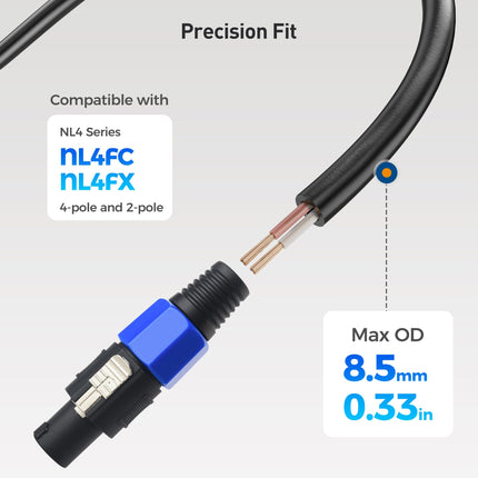 Cable Matters, paquete de 4 conectores de cable de altavoz de 4 polos - Diámetro exterior máximo de 8,5 mm/0,33 pulgadas, compatible con el conector Speakon NL4FC, NL4FX, serie NL4 de Neutrik