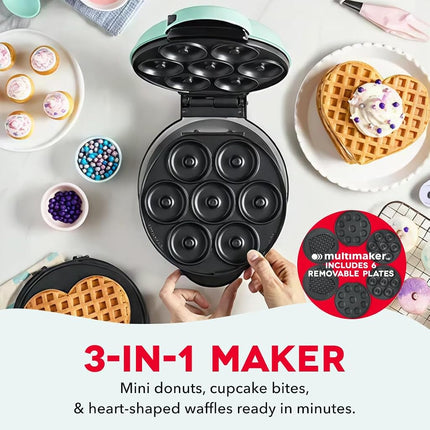 DASH MultiMaker Treat Maker System, Mini Donuts, Heart Shaped Waffle, Mini Cupcakes - Aqua