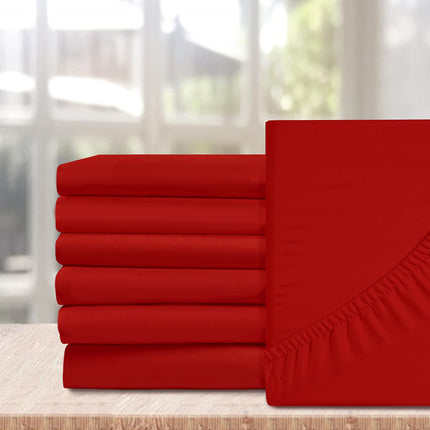 Elegant Comfort 6-Pack Fitted Bottom Sheets 1500 Thread Count Premium Hotel Quality, Deep Pocket, Wrinkle-Free, Stain and Fade Resistant, 6PACK Fitted Sheet, Twin/Twin XL, Red