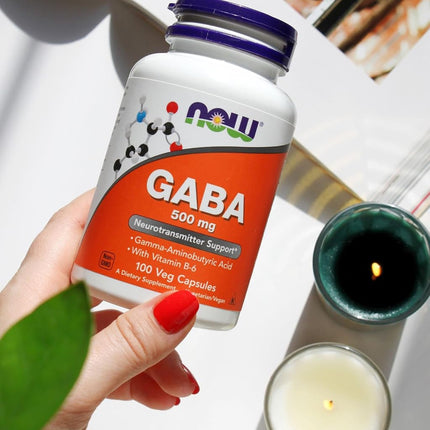 Now Supplements, GABA (Gamma-Aminobutyric Acid)500 mg + B-6, 100 Count, Veg Capsules