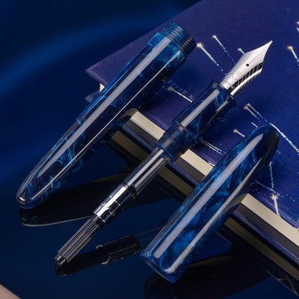 Asvine C80 Fountain Pen #8 Stub 1.1mm Nib Large Handcraft Calligraphy Art Drawing Pen with Converter Pen Case Collection Set (Galaxy Blue)