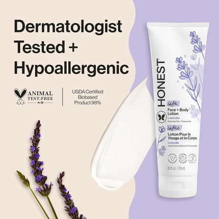 Honest Calming Lavender Hypoallergenic Face And Body Lotion With Naturally Derived Botanicals, Dreamy Lavender, 8.5 Fluid Ounce