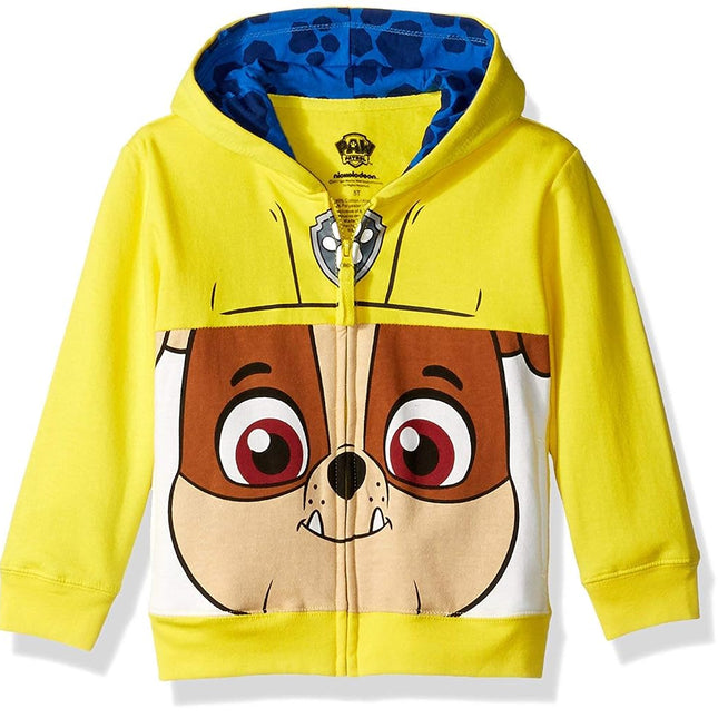 Paw Patrol Toddler Boy's Rubble Big Face Costume Zip-up Hoodie Sweater, Yellow, 2T