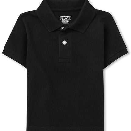 Polo uniforme de manga corta The Children's Place para bebé niño, negro 0049, 18-24 meses