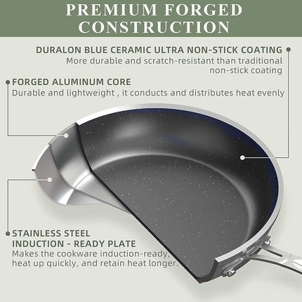 Nuwave 9pc Cookware Set Healthy Duralon Blue Ceramic Nonstick Coated, Diamond Infused Scratch-Resistant, PFAS Free, Oven Safe, Induction Ready & Evenly Heats, Tempered Glass Lids & Stay-Cool Handle