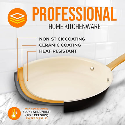 8” Small Fry Pan - Small Skillet Nonstick Frying Pan with Golden Titanium Coated Silicone Handle, Ceramic Coating, Stain-Resistant and Easy to Clean, Professional Home Cookware