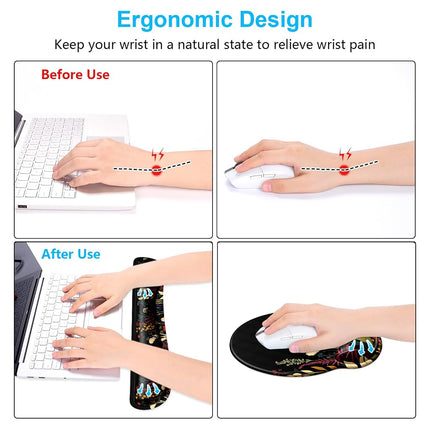 Dapesuom Keyboard Wrist Rest and Mouse Pad with Wrist Support, Cute Memory Foam Cushion for Keyboard and Mouse Set, Desktop Pad Rests with Non Slip Base for Easy Typing & Pain Relief, Floral Cartoon