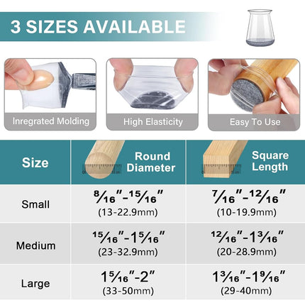 24 Pcs Chair Leg Floor Protectors Round, Silicone Felt Furniture Leg Pads Caps Covers for Hardwood Floors (Fit 8/16“ to 15/16”)