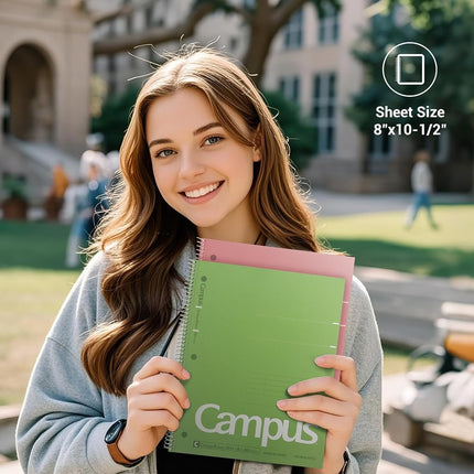 KOKUYO Campus Spiral Notebook, 10-1/2” x 8”, College Ruled, 80 Sheets (160 pages), Bleed Resistant, Pack of 3 Colors - Pink, Sky Blue, Green, Made in Japan (WSG-SU-400G1×3)