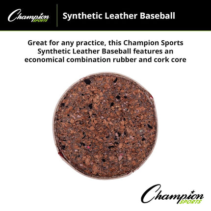 Set de béisbol de cuero Syntex de Champion Sports: Docena de pelotas de béisbol de cuero Syntex oficiales de liga para interior/exterior para entrenamiento o partido real - Paquete de 12