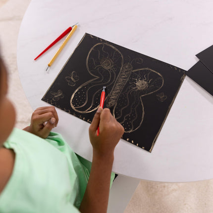 Melissa & Doug Scratch Art Scratchboard - Paquete de 50, Oro Brillante sobre Fondo Negro