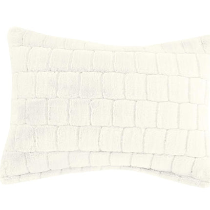 Elegante y cómodo juego de edredón de piel sintética de 3 piezas, lujoso y esponjoso, cálido para todas las estaciones, alternativa a la pluma, juego de cama ultrasuave de micro-visón de felpa de 3 piezas con fundas a juego, Queen, Marfil