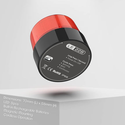 LE Sircut LE228 (Mini) — Red LED USB Rechargeable Strobe Beacon | Selectable Rotation & Flash Modes | Strong Magnetic Base for Car • Truck • Emergency • Construction | Energy Class A++