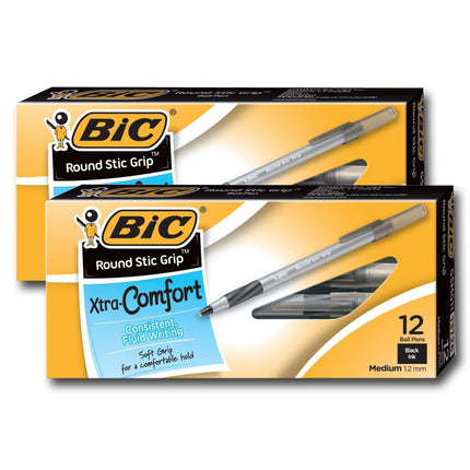 Bic Ultra Grip Medium Black Pens 12 per pack (2 pa