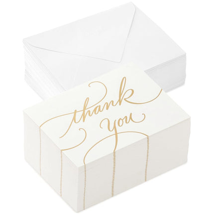 Hallmark Thank You Cards for Wedding, Baby Shower, Bridal Shower (Gold Foil Lettering, 100 Thank You Cards and Envelopes)