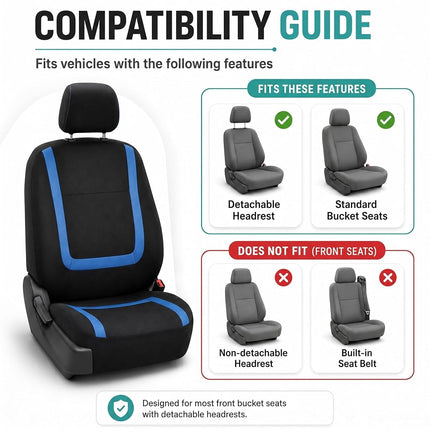 FH Group Car Seat Covers Front Set in Cloth -Car Seat Covers for Low Back Car Seats with Removable Headrest,Universal Fit,Automotive Seat Covers,Washable Car Seat Cover for SUV,Sedan,Van Blue