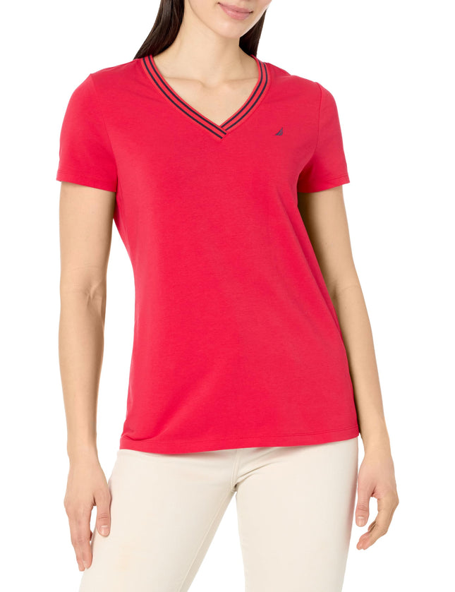 Nautica Women's Solid V-Neck Short Sleeve T-Shirt,