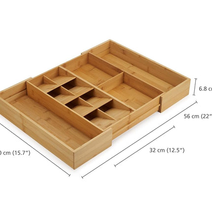 Joseph Joseph Drawerstore Expanding Cutlery, Utensil & Gadgets Organiser, Expandable In Drawer Space Saving Tray, Bamboo