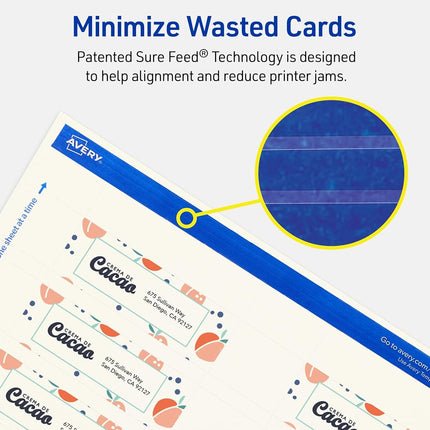 Avery Printable Rectangle Mini Business Cards, Sure Feed Technology, 1" x 3", Matte Ivory Cardstock, Print-To-The-Edge, Laser/Inkjet Printable, 800 Total