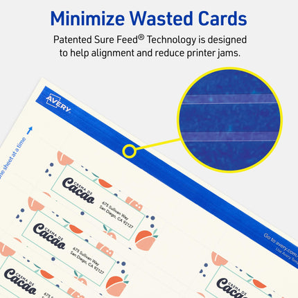 Avery Printable Rectangle Mini Business Cards, Sure Feed Technology, 1" x 3", Matte Ivory Cardstock, Print-To-The-Edge, Laser/Inkjet Printable, 800 Total