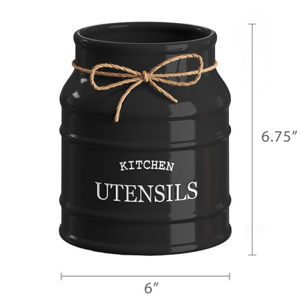Barnyard Designs Ceramic Kitchen Utensil Holder Countertop 6.75″ (Black)