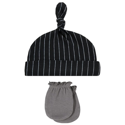 Hudson Baby Unisex Baby Cotton Cap and Scratch Mitten Set, Modern Mustache, 0-6 Months