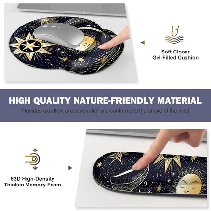 Gaming Mouse Pad, Large Desk Mat, Cute Desk Pad Protector, 4in1 XXL Mousepad + Keyboard Wrist Rest+Mouse Wrist Rest+Coaster Set with Ergonomic Desk Pad for Home Office PC Computer, Stars and Moon