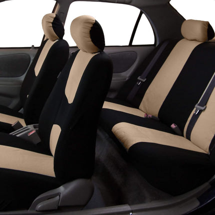 FH Group Car Seat Covers Flat Cloth Full Set – Universal Fit for Cars Trucks & SUVs (Beige) FB050115 + F14407