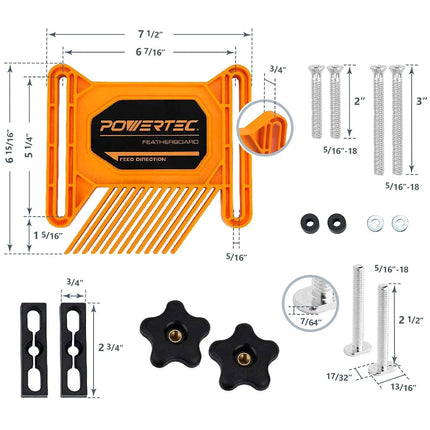 POWERTEC 71555V Universal Featherboard and L-Shaped Table Saw Push Stick Woodworking Safety Kit, 1 Set (2-Pcs)