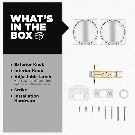 Kwikset Maven Interior Passage Door Knob, Square Handle for Closet and Hallway Doors, Non-Locking Doorknob in Polished Chrome, with Microban Protection