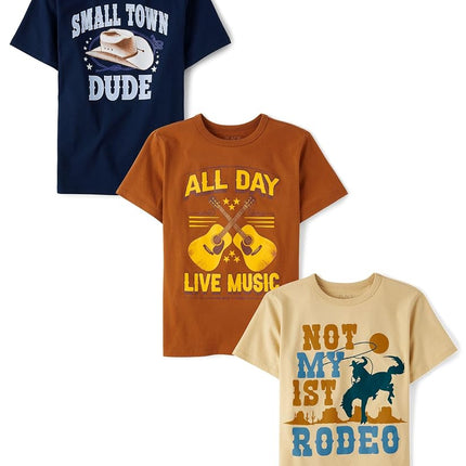 The Children's Place Assorted Everyday Short Sleeve Graphic T-Shirts,multipacks, Small Town Dude/Live Music/Rodeo, X-Large