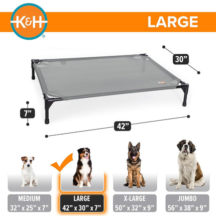 K&H Pet Products Elevated Outdoor Dog Cot Bed, Raised Cooling Bed with Washable Breathable Mesh for Large Dogs, Portable Raised Platform Pet Bed, Heavy Duty Metal Frame Hammock Bed, Large, Gray