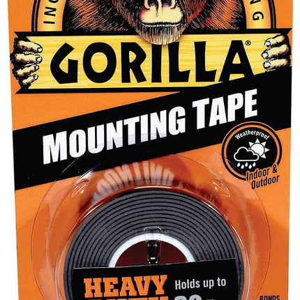 Gorilla - Heavy Duty Double Sided Mounting Tape, Weatherproof, 1" x 60", Black, (Pack of 1)