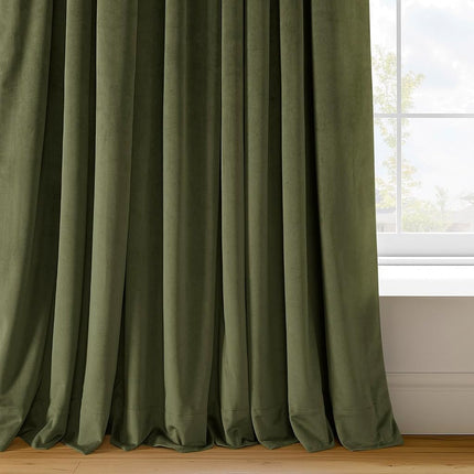 HPD Half Price Drapes Velvet Blackout Curtains/Drapes - 84 Inches Long 1 Panel Blackout Curtain Signature Pleated for Living Room & Bedroom - 25W X 84L, Hunter Green