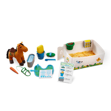 Melissa & Doug Set de Juego de Cuidado de Caballos Feed & Groom con Animal de Peluche