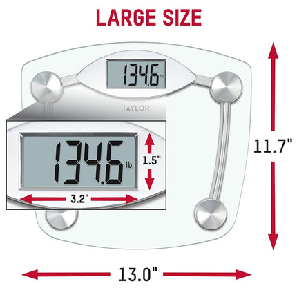 Báscula digital de baño Taylor, báscula de peso corporal de alta precisión, encendido y apagado instantáneo, 180 kg, vidrio transparente resistente con base de acabado cromado