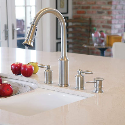 Moen Deck Mounted Kitchen Soap Dispenser with Above The Sink Refillable Bottle, Cast Metal, Oil-Rubbed Bronze, 1.12
