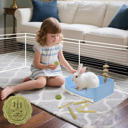 RUBYHOME Oversize Rabbit Litter Box with Drawer, Corner Toilet Box with Grate Potty Trainer, Bigger Pet Pan for Adult Guinea Pigs, Chinchilla, Ferret, Galesaur, Small Animals, 16.9 inch Long (Blue)