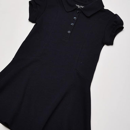 Nautica Girls' School Uniform Short Sleeve Polo Dress, Navy/Princess Seam, 10