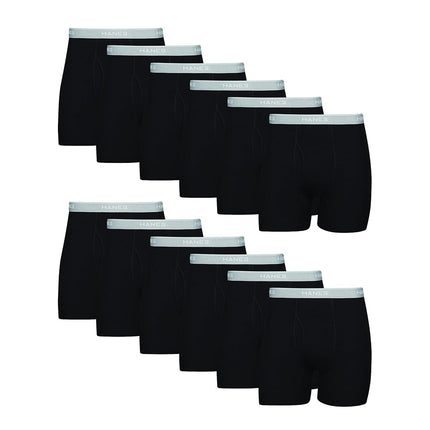 Hanes Mens Underwear Briefs, Cool Dri Moisture-Wicking Cotton No-Ride-up for Men, Multi-Packs Available Boxer, 12 Pack - Black, Large US
