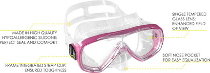 Cressi Single Lens Mask & Snorkel Set - Tempered Glass Diving Mask - Snorkel Set Adults for Pools & Sea - Quick-Adjust Buckles for Scuba Diving Equipment - Transparent/Pink - Single Mask