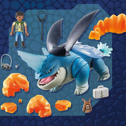 Playmobil 71082 How to Train your Dragon: Nine Realms Plowhorn and D'Angelo, Dragon Toy with movable limbs, wings and TV characters, Fun Imaginative Role-Play, Playset Suitable for Children Ages 4+